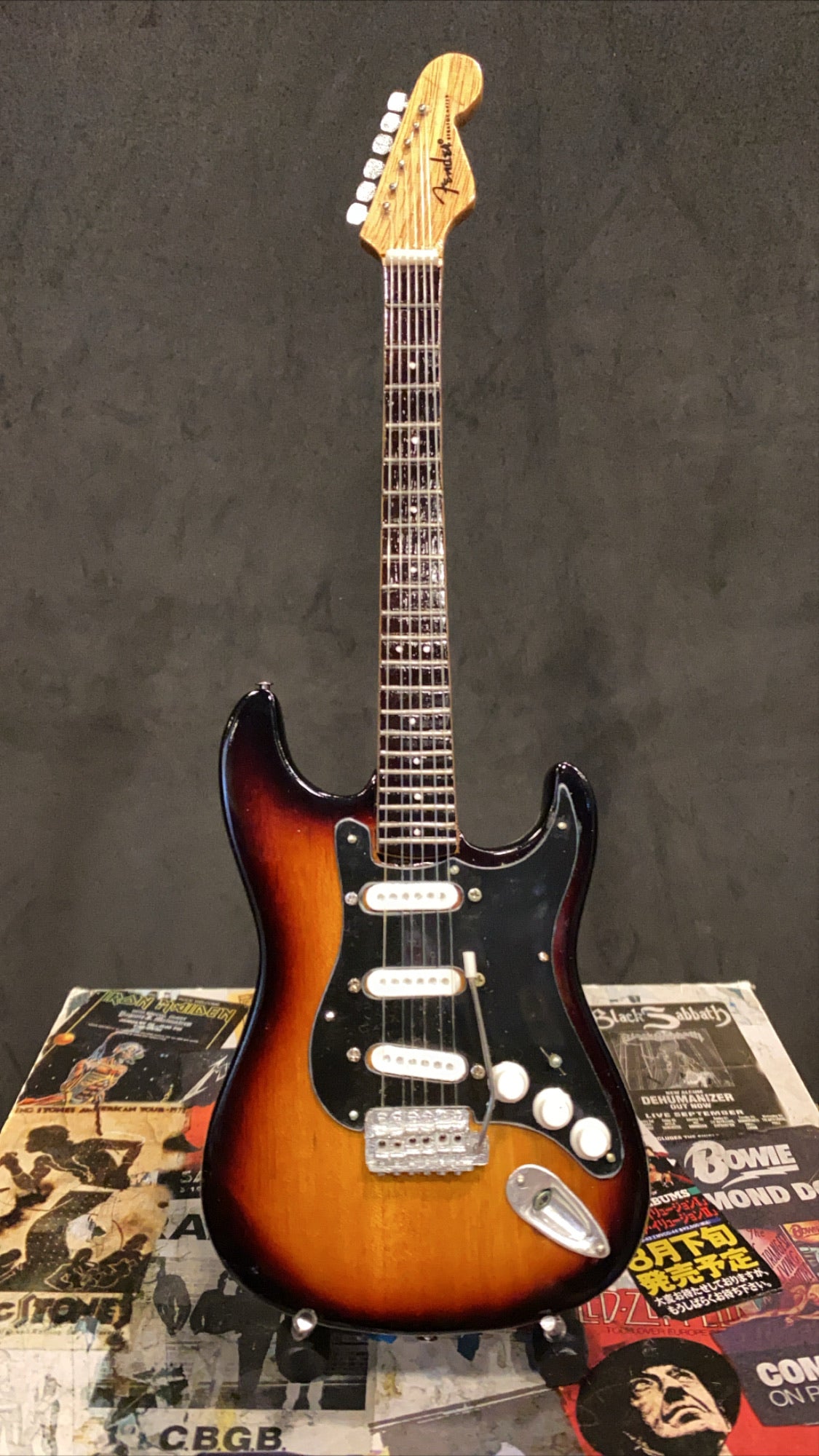 Image of Stratocaster Sun Burs Black Pick Guard Miniature Guitar